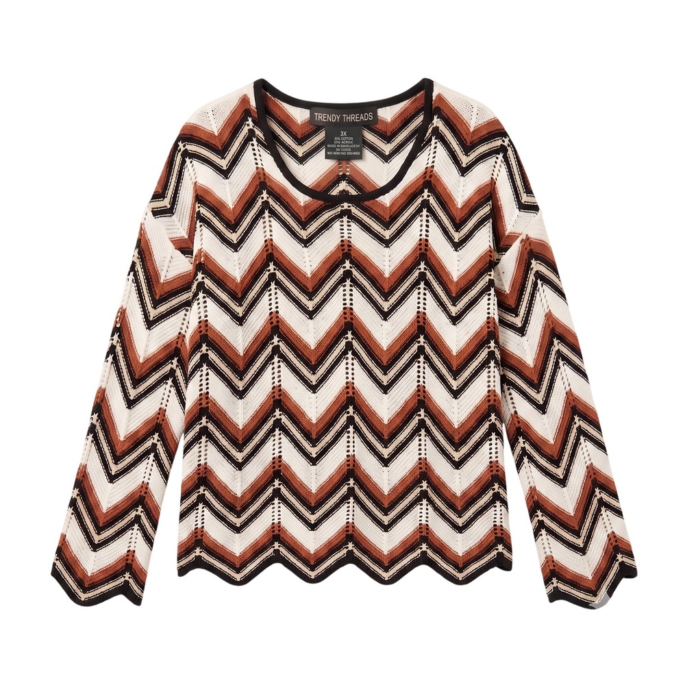 Chevron V-Neck Sweater in Brown & Cream - Picture 2 of 6